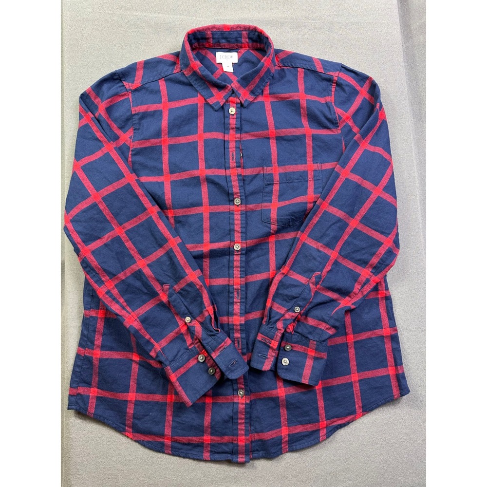 J.Crew Re-Imagined Navy Blue Red Plaid Flannel Button Down Shirt Women Medium